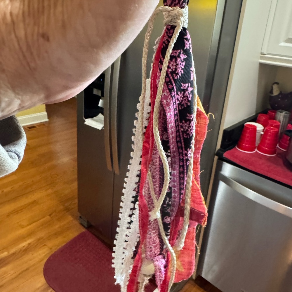 Handmade Pink & Black Fabric Tassel Key n Purse key Charm